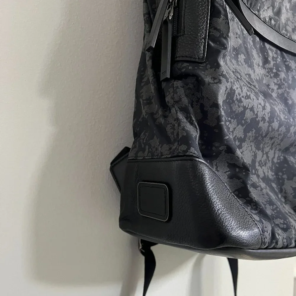 TUMI Dalston Massie Black Camo Nylon and Leather Laptop Backpack